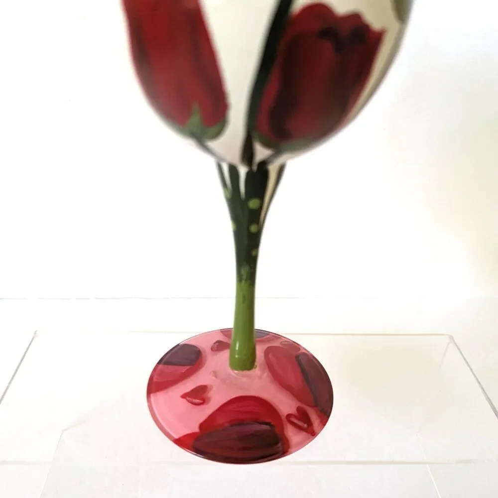 Lolita Hand Painted Wine Glass Red Roses Love My Wine Artisan Gift Box 15oz